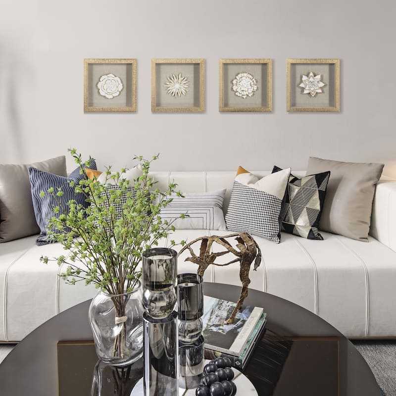 HUJI Gold Ceramic Flower Shadow Box Wall Décor
