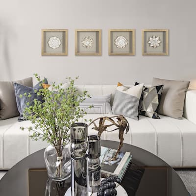HUJI Gold Ceramic Flower Shadow Box Wall Décor