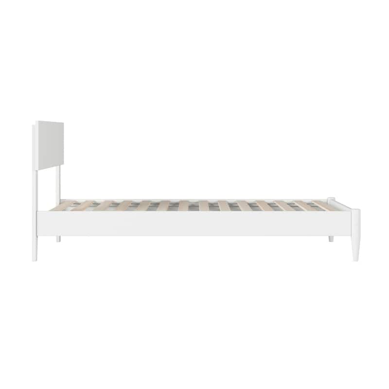 Modern Low Profile Wood Platform Bed - Twin Size Bed Frame, White Finish, Simple Design