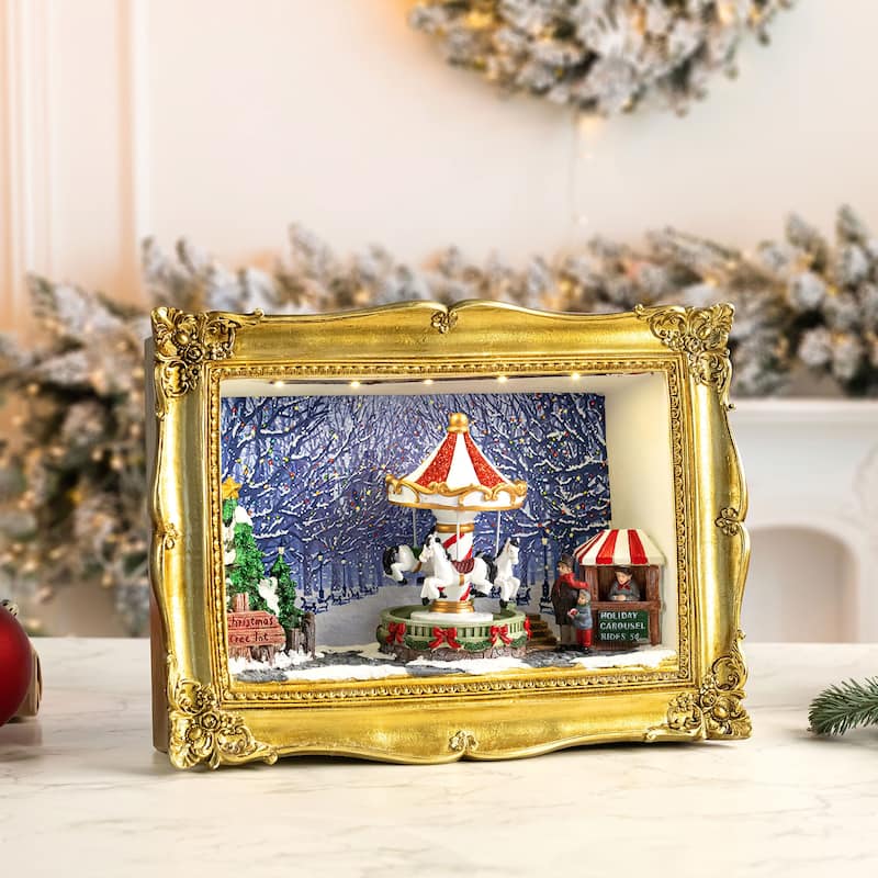 90th Anniversary Collection - Animated & Musical Gold Frame Carousel Shadow Box