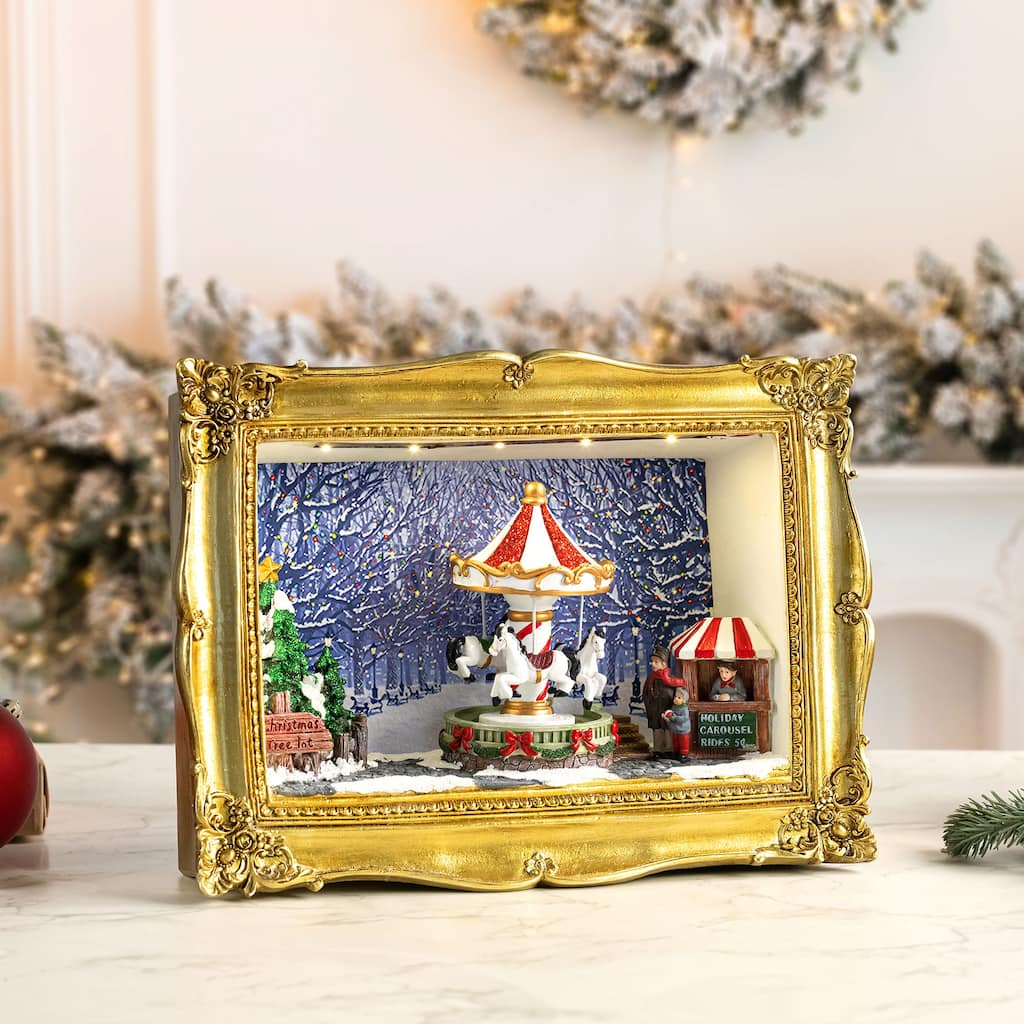 90th Anniversary Collection - Animated & Musical Gold Frame Carousel Shadow Box