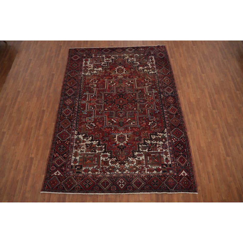 Hand Knotted Oriental 100% Wool Carpet Traditional Medallion Red Heriz Area Rug - 11' 6'' X 8' 3''