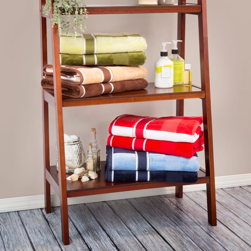 6-PC Towel Set - Absorbent Cotton Bathroom Accessories -Solid and Striped Towels by Lavish Home (Red)