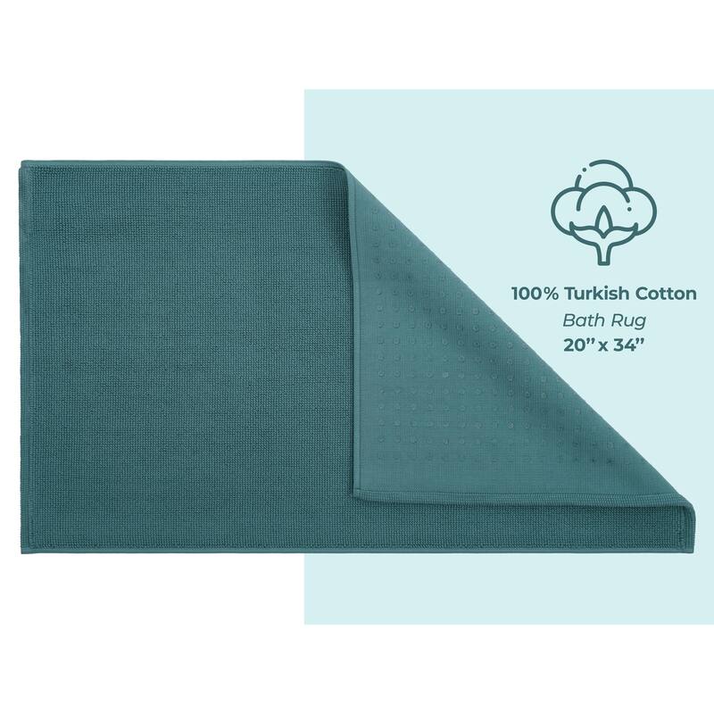 American Soft Linen 100% Cotton Bath Mat Rugs, 20x34 inches Slip Resistant Bottom Base Bath Mats for Bathroom