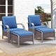 preview thumbnail 33 of 174, Pocassy Outdoor Patio Furniture Set 4PCS Patio Chair with Ottoman - Brown Rattan - Blue Cushion