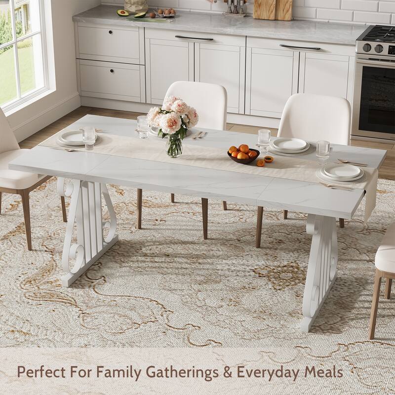 Rossetta Modern 70.9" Rectangular Faux Marble Top Dining Table with Adjustable Feet and Metal Frame