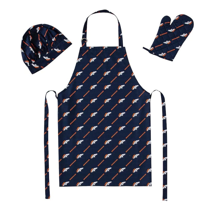 NFL Officially Licensed 3-piece BBQ Apron, Mitt, Hat Set - Denver Broncos