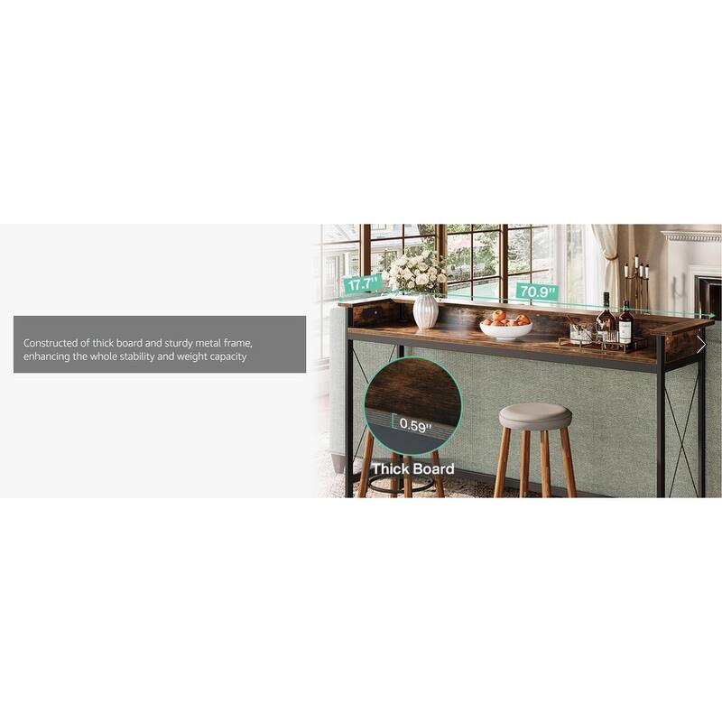 70.9" Extra Long Console Table with Power Outlets & USB Ports, Narrow Sofa Table Behind Couch, with Charging Station