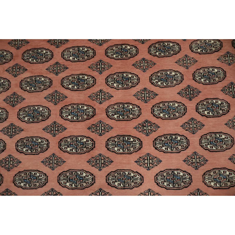 Hand Knotted Oriental 100% Wool Carpet Traditional Tribal Pink Bokhara Area Rug - 11' 2'' X 8' 4''