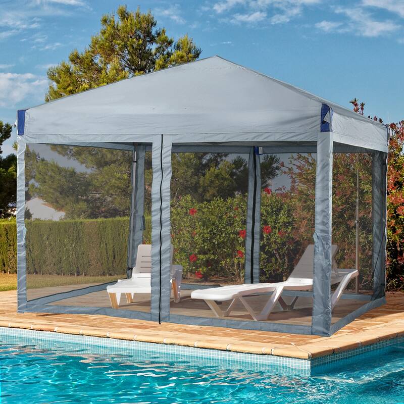 Aoodor 12'x12' Pop Up Canopy Tent with Removable Mesh Sidewalls, Portable Instant Shade Canopy with Roller Bag - Grey
