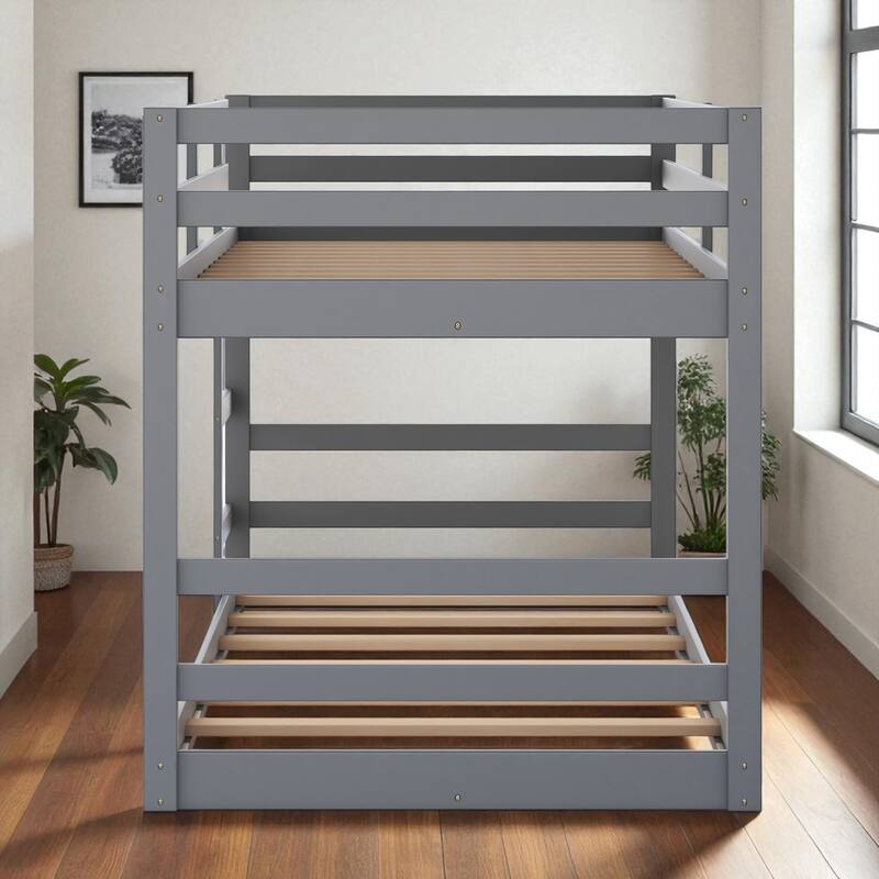 Twin Over Twin Wooden Bunk Bed with Ladder, Guardrails, Solid Pine Frame, No Box Spring Needed
