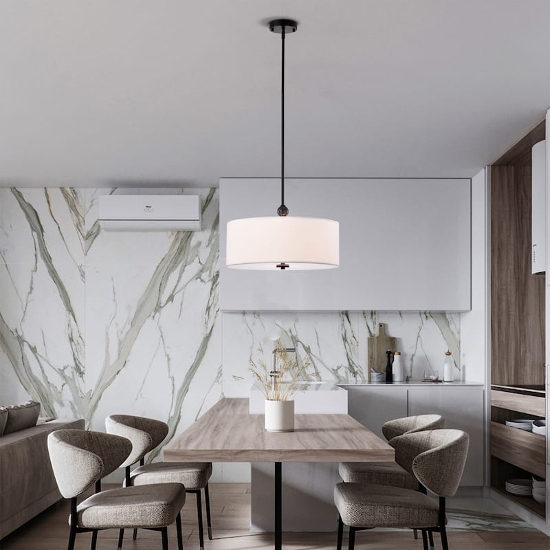 Lumi 3-light Matte Black Finish Chandelier with White Drum Fabric Shade - Matte-Black