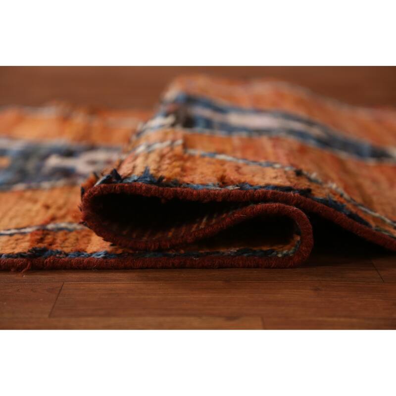 Orange Moroccan Oriental Runner Rug Handmade Tribal Wool Carpet - 2'11" x 9'10"