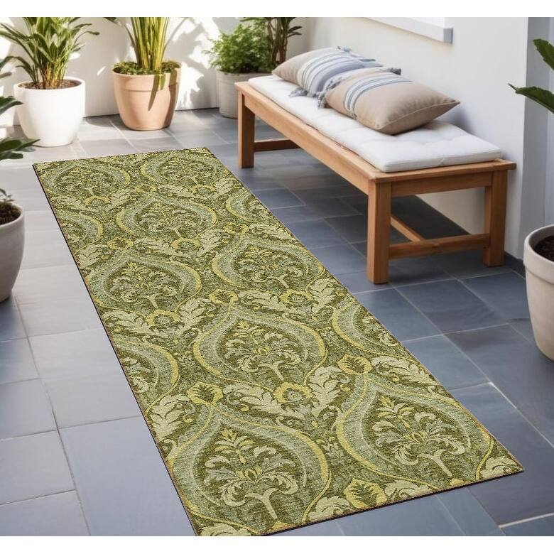 Jax Lush Floral Weather Resistant Blended Style Outdoor Rug - 8' Runner - Green