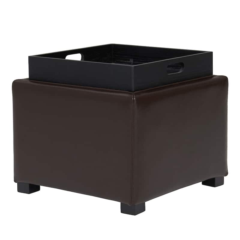 NPD Furniture Cameron Leather Square Storage Ottoman with Tray