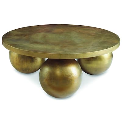 Triplet Sphere Base Round Coffee Accent Table - 38" - Antique Brass Finish