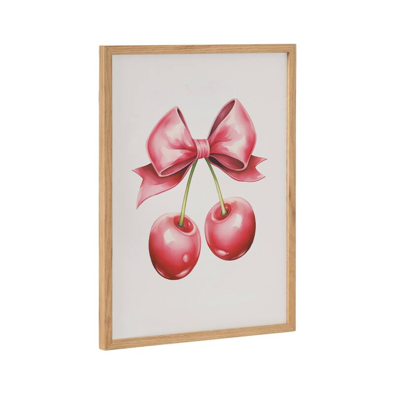 Kate and Laurel Gallery Coquette Preppy Retro Girly Red Pink Bow Cherries Print by The Creative Bunch Studio - 12x16 - Natural