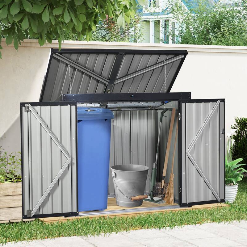 Upgraded Black Metal Garbage Bin Shed – Holds 2 Trash Cans, Stainless Galvanized Steel, for Outdoor/Garden Use.
