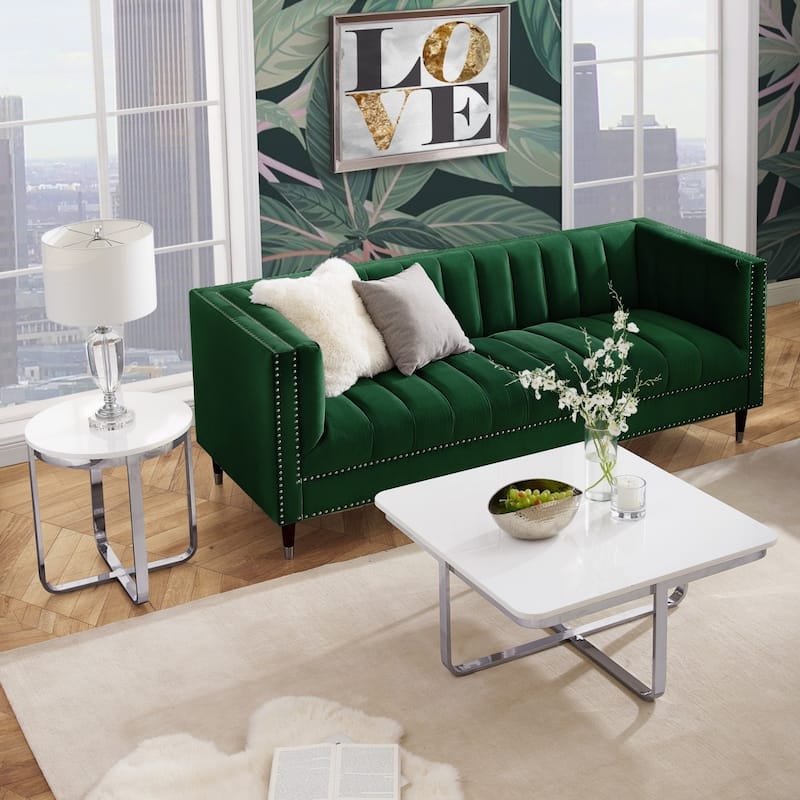 35" Sleek Square Coffee Table with Chrome Cross Legs and Stainless Steel Frame Modern Wood Design - 35.4”L x 35.4”W x 15.6”H