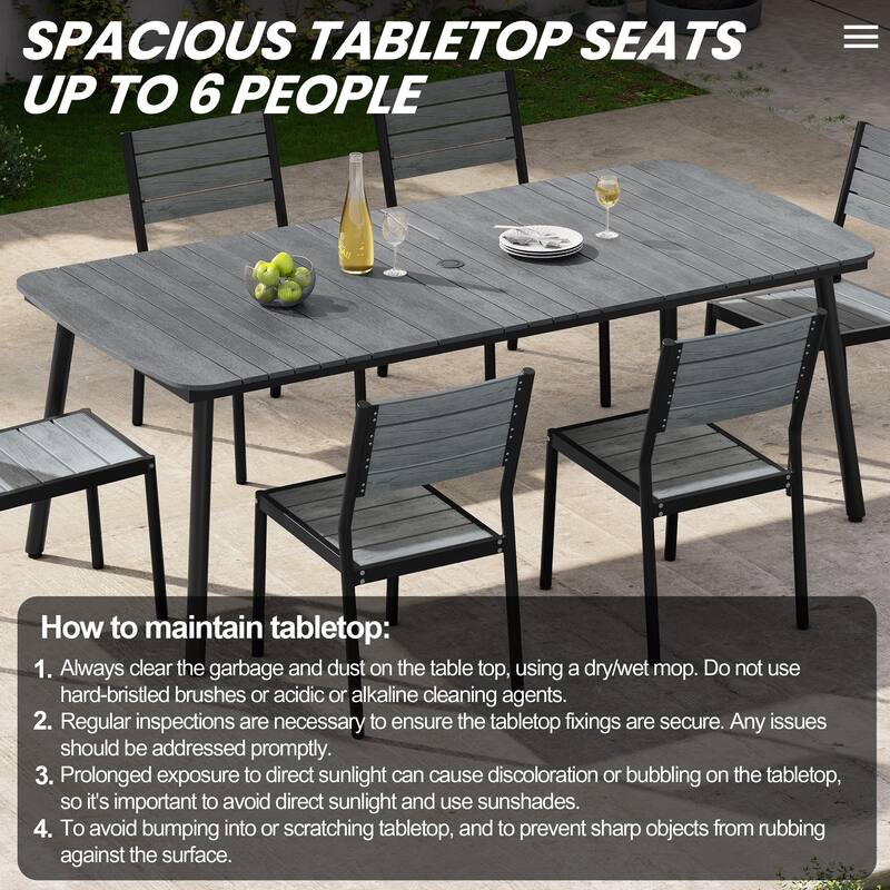 7-Piece Patio Outdoor Dining Set Aluminum Rectangle Table with Umbrella Hole and Stackable Chairs