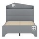 preview thumbnail 5 of 7, Grey Wooden Twin Size House Bed with Storage Headboard and Shelf