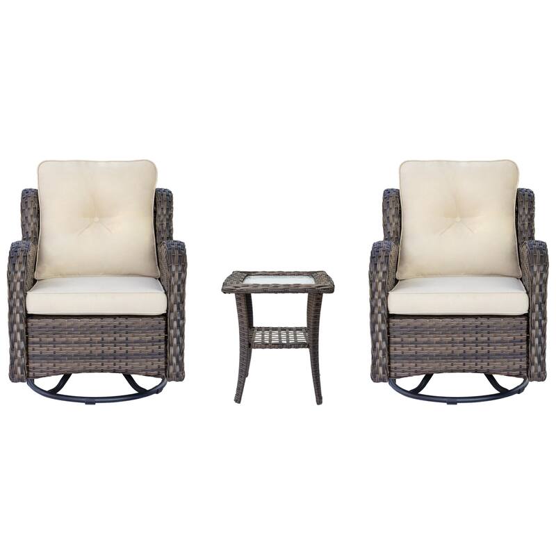 High Back Wicker Patio Furniture Outdoor Swivel Chair Set with Cushion