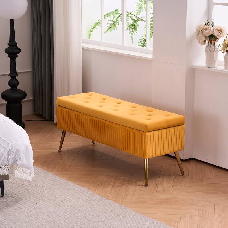 Velvet Storage Bench for Bedroom,End of Bed Bench for King Size Bed, Modern Upholstered Long Ottoman Bench for Entryway