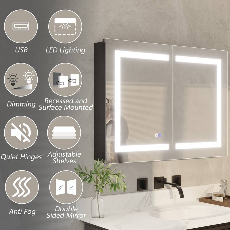 ExBrite 20" x 26" LED Bathroom Medicine Cabinet with Mirrors, Defog