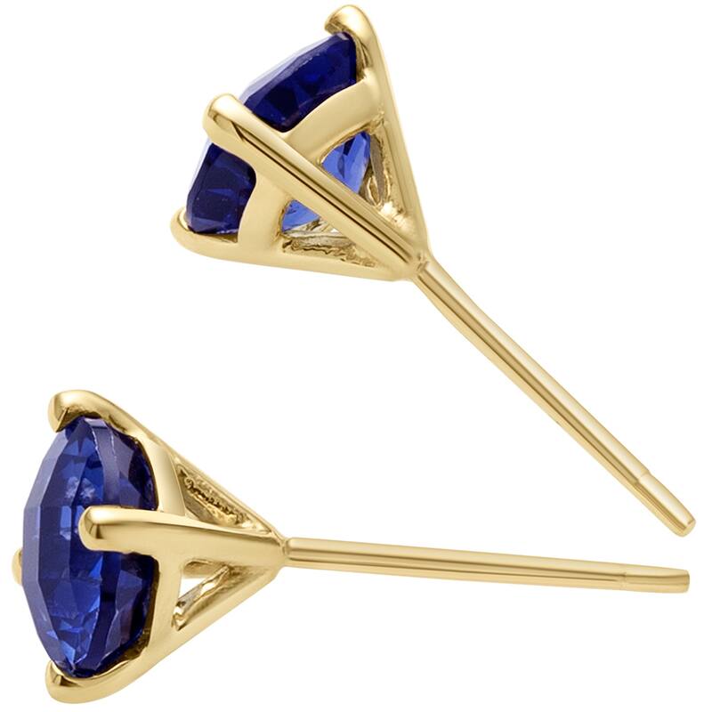 14k Yellow Gold Blue Sapphire Stud Earrings 2.26 ct Round Shape