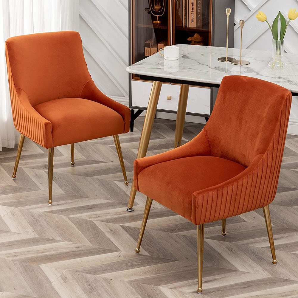 SEYNAR Modern Glam Boucle Pleated Velvet Dining Chair or Vanity Chair Set of 2 with Rear Handle