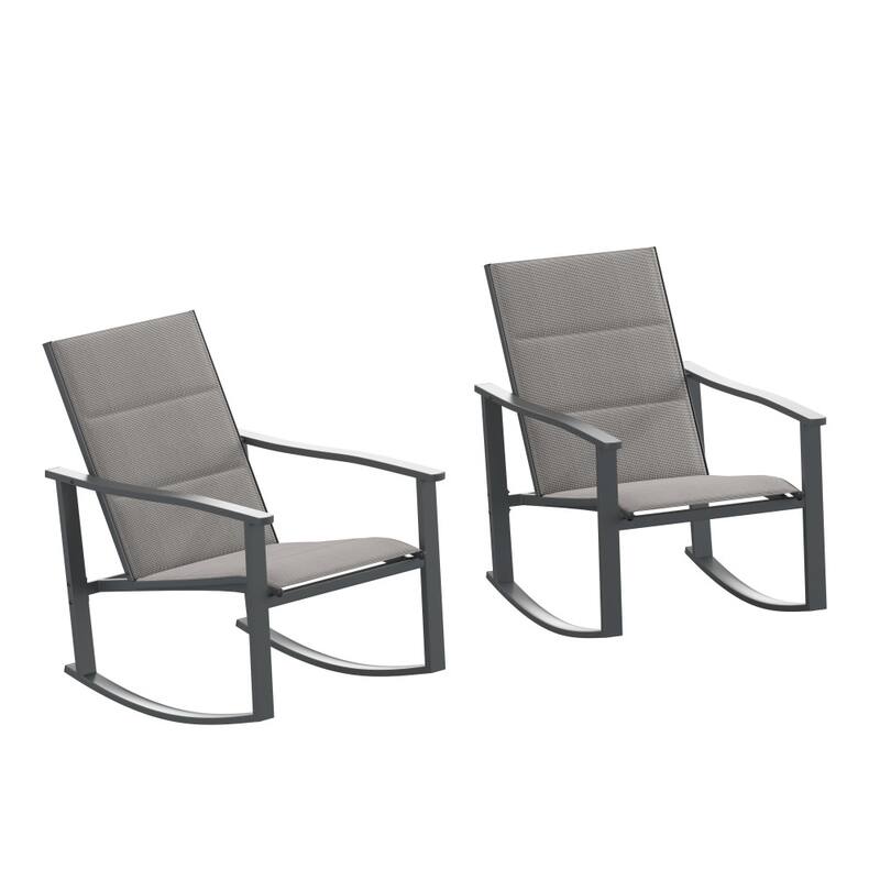 Set of 2 All Weather Flex Comfort Rocking Chairs with Metal Frames-Black/Black