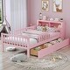 preview thumbnail 1 of 37, Twin Size Bed with Headboard Storage Rack, Two Under-Bed Drawers, Three-Side Guardrails for Safety and Security Pink