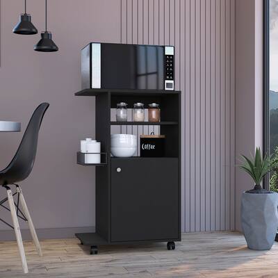 Kitchen Island Cart on Wheels with 1-Cabinet and 2-Open Shelves, Rolling Kitchen Island Coffee Bar Trolley for Dining Room