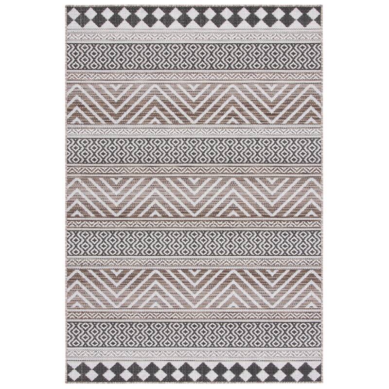 SAFAVIEH Havana Malhildur Geometric Indoor/ Outdoor Waterproof Rug - 6'7" Square - Light Brown/Black