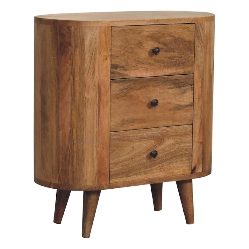HomeRoots 26" Oak Solid Wood Oval Accent Cabinet With Three Drawers