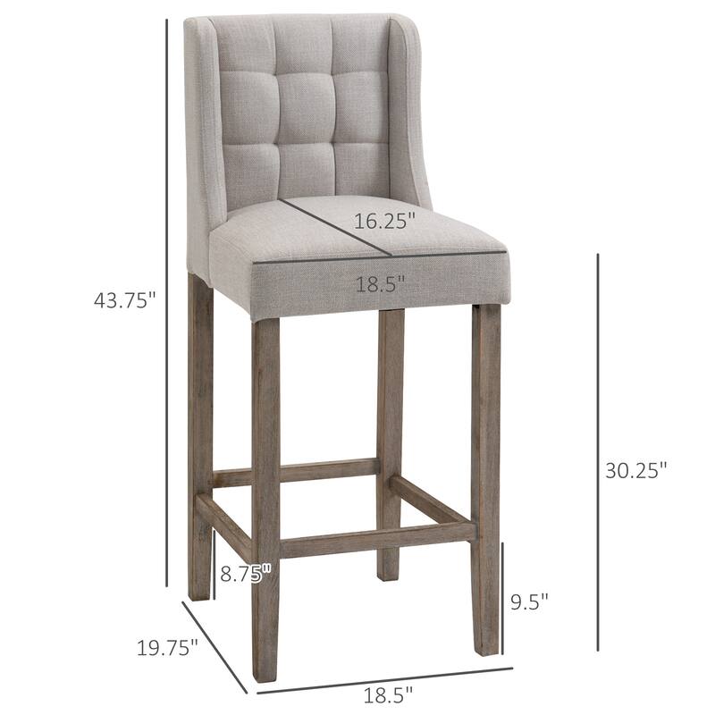 Counter Height Bar Stools Set of 2, Upholstered Kitchen Island Stools with Wooden Legs, Dining Chairs with Tufted Back