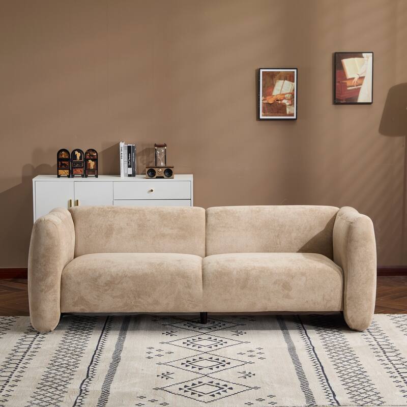 3-Seater Chaise Lounge Sofa with Curved Design, Wave-Shaped Fabric Loveseat Recliner Sofa with Plush Cushions - Camel