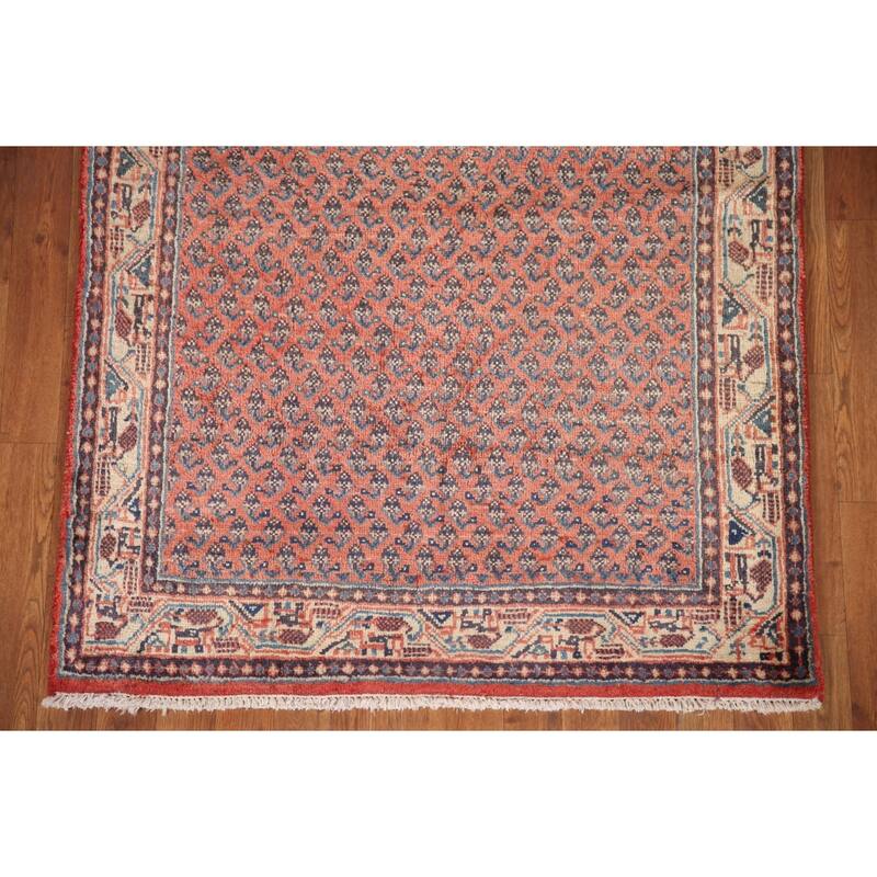 Hand Knotted Oriental 100% Wool Carpet Traditional All-Over Red Botemir Runner Rug - 10' 8'' X 3' 8''