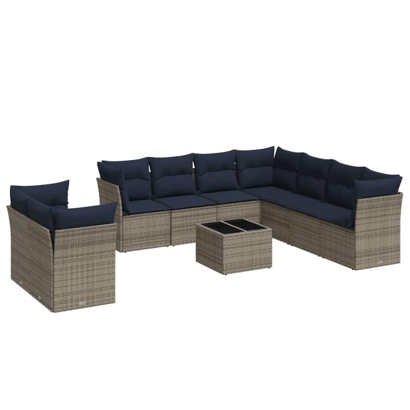 vidaXL 9/10 Piece Patio Sofa Set with Cushions Black/Brown/Gray Poly Rattan - 21.7 x 24.4 x 27.2