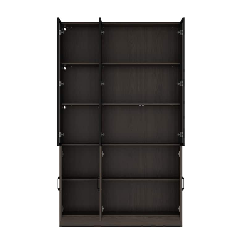 LED-Lit Wood Grain Cabinet - Configurable Storage for Home or Office