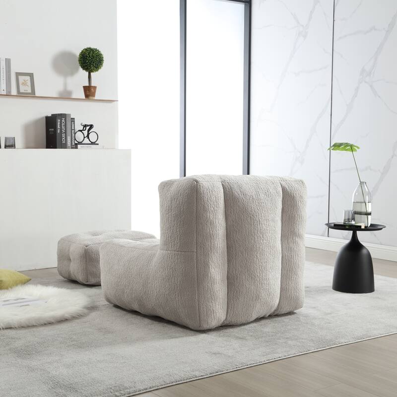 Comfortable Fluffy Bean Bag Chair with ottoman for living room