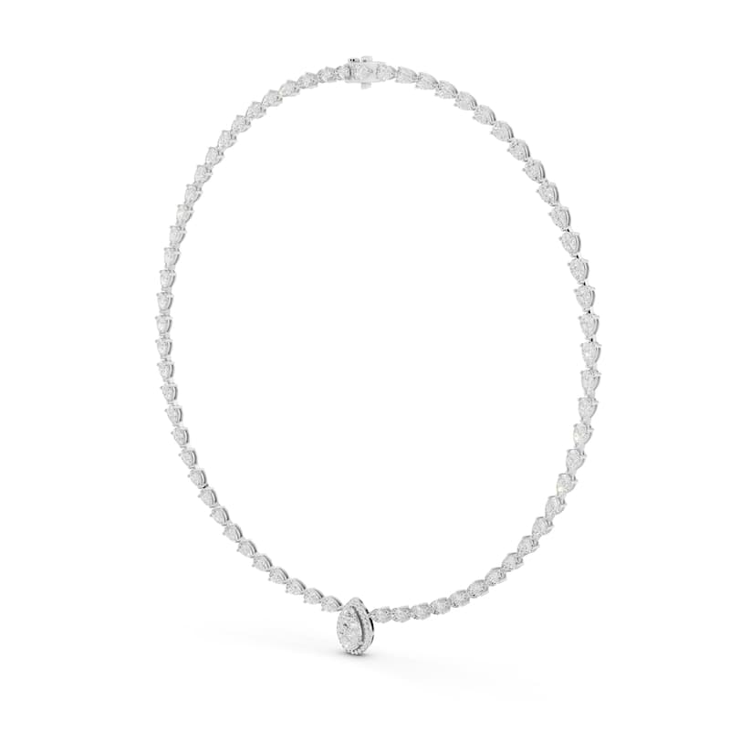 Auriya 14K Gold Lab Grown Tear-Drop Halo Pear-shaped Diamond Tennis Necklace 20 ct. tw. (F-G VS)