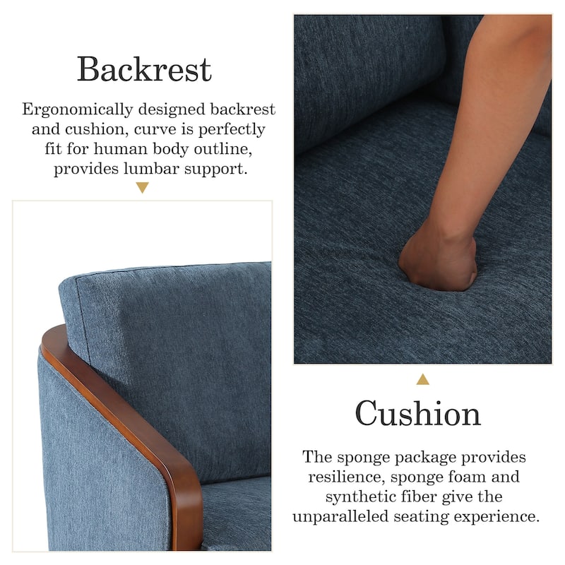 Upholstered Swivel Barrel Chair with Curved Wood Arms