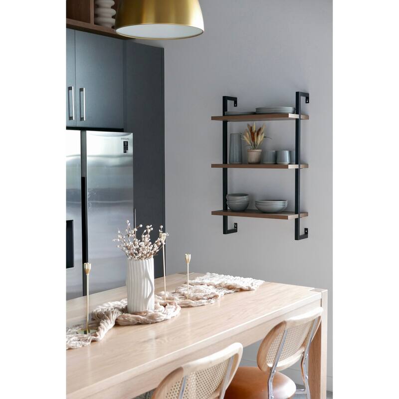 Nathan James Theo 3-Shelf Bookcase Floating Wall Mount Wood with Metal Frame