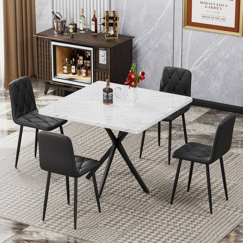 4 Piece PU Leather Kitchen Dining Chairs with Metal Legs, Cushions, Backrests, No Armrests for Dining Room Kitchen Living Room