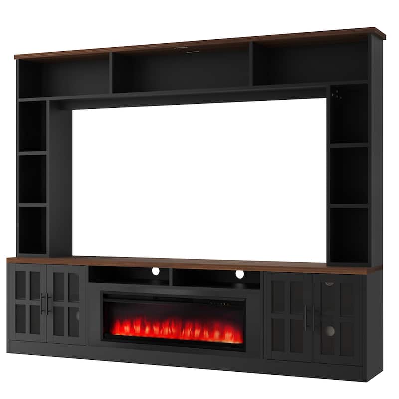 95.5" W Wall Unit Entertainment Center with Bookshelves for TVs up to 80", Modern TV Stand Media Console