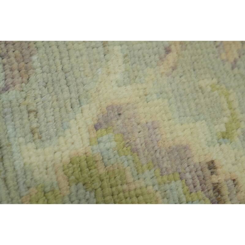 Vegetable Dye Wool Oushak Turkish Area Rug, Floral Geometric Carpet - 12' 0'' X 9' 2''