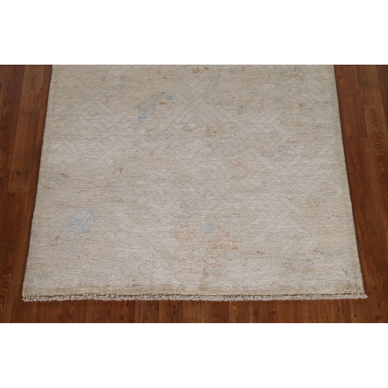 Geometric Art Deco Oriental Wool Area Rug Hand-knotted Foyer Carpet - 3'11" x 4'10"