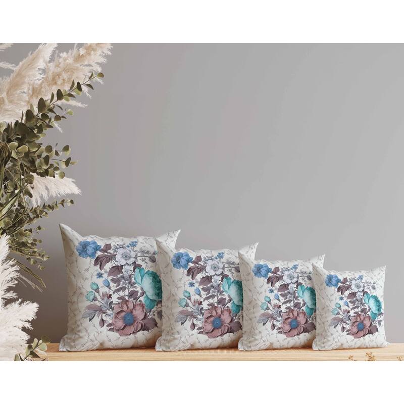 Flower and Knop Faux Suede Reversible Throw Pillow Blue and Lavender