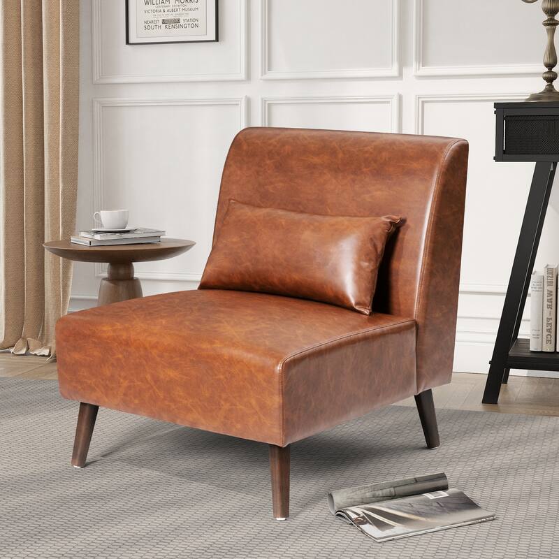 Accent Chair Upholstered Sofa Chair PU Faux Leather Wood Frame with Pillow - 28.74" W x 30.71" D x 31.50" H